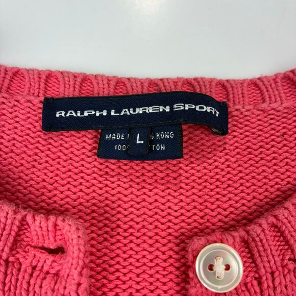 Ralph Lauren Sport Pink Cotton Button Front Cardigan Size L - Picture 2 of 9